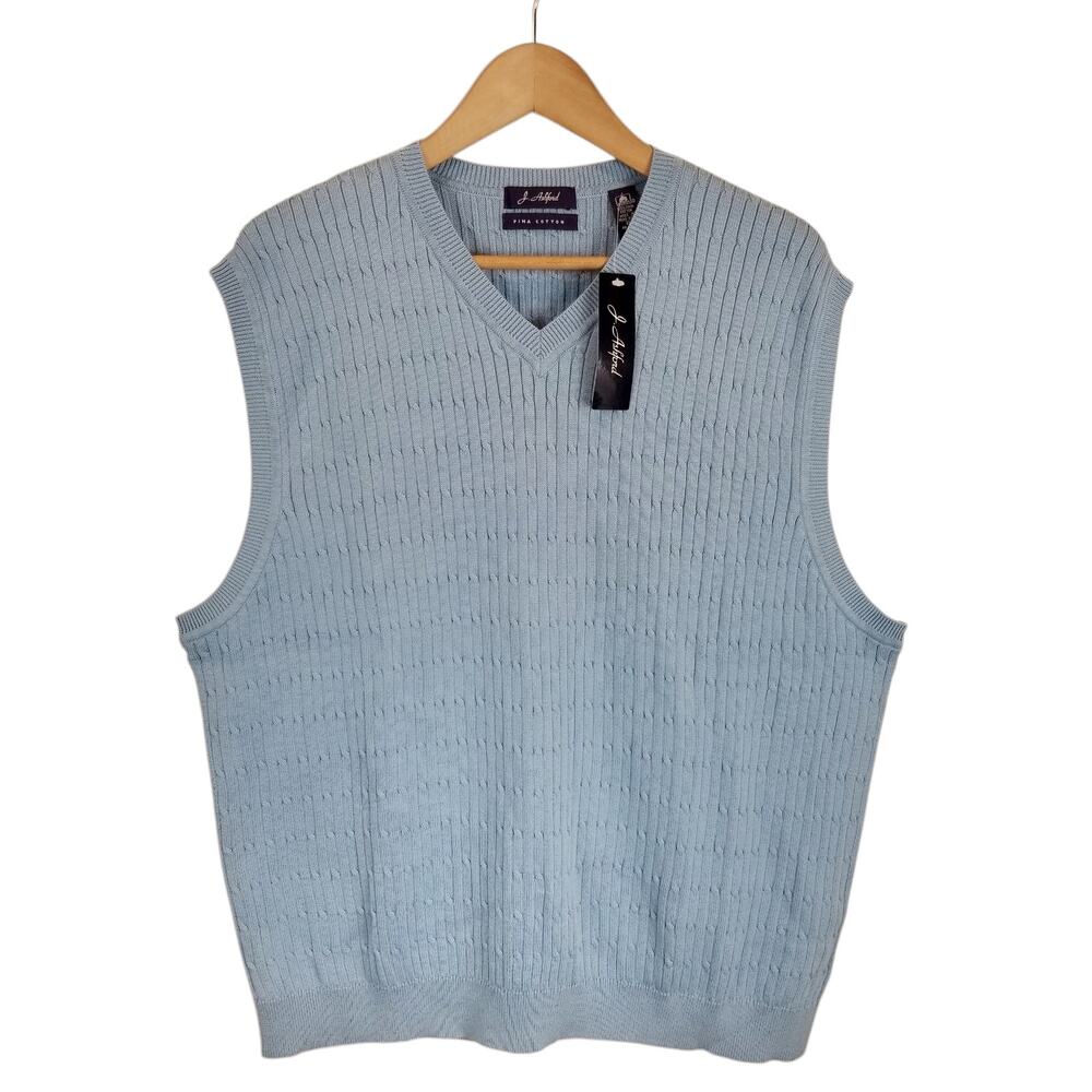 J. Ashford NWT Men's 100% Pima Cotton Light Blue Sweater Vest Size XL